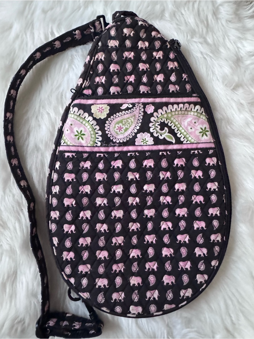 Vera Bradley Quilted Tennis Racket Cover with Pink Elephant Print